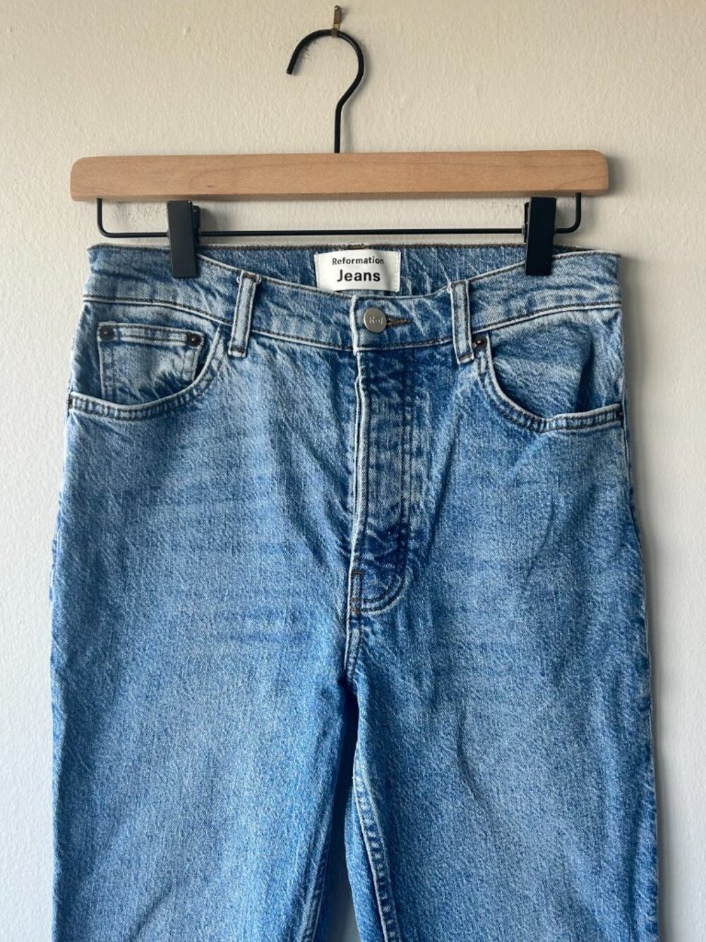 Reformation Cynthia High Rise Slim Straight Jeans Light Wash Cotton Size 26 - Picture 3 of 11